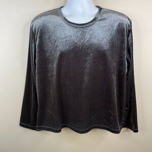 Zanz Womens Silk Blend Velvet Pullover Top Size XL Platinum Gray Stretch Travel
